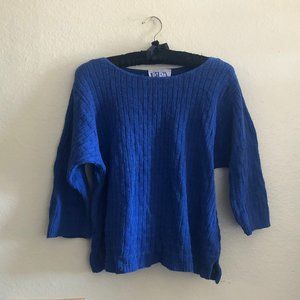 80s cobalt blue grid woven bat wing layering sweater